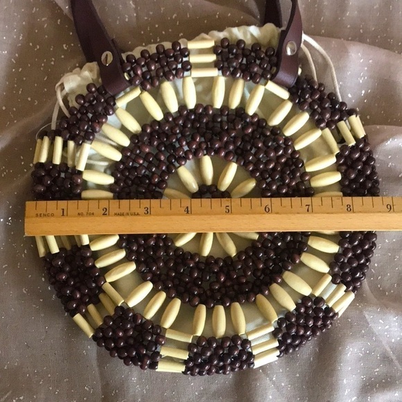 NWOT Studio Collection Beaded Circular Brown & Cream Handbag Purse - Picture 4 of 13
